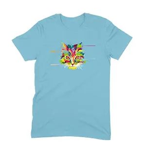 Generic Round Neck T-Shirt (Men) - Laser Sharp Cat (11 Colours) Sky Blue