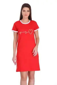 ANURUPAM FASHION Heart Printed Cotton Ringer T-Dress for Women - Round Neck A-Line Dress for Girls (Red-M)
