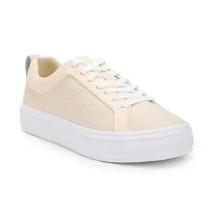 Tommy Hilfiger Leather Solid Beige Women Flat Sneakers (F23HWFW225) Size- 36