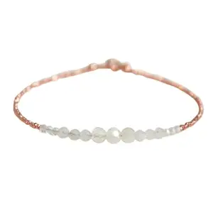 RRJEWELZ Rainbow Moonstone Round Beaded Bracelet – Faceted 2-4mm White Stones with Rose Gold Lock – 7 Inch Adjustable link Bracelet for Men & Women|LCBR_RR_05722
