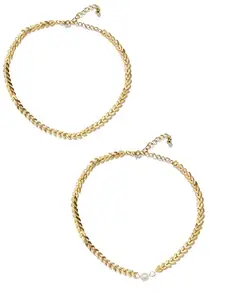 fabula by OOMPH Jewellery Combo of 2 Gold Tone Delicate Choker Necklace for Women & Girls