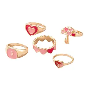 Jewels Galaxy Jewellery For Women Gold Plated Pink Rings Set of 5 (JG-PC-RNGA-938)