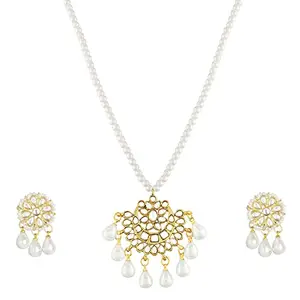 Peora Gold Plated White Kundan Long Necklace Earring Traditional Jewellery Set for Women
