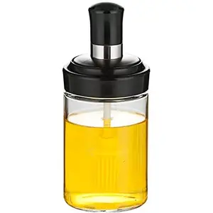 SR Brothers 250ml Glass Seasoning Container Oil/Honey Dispenser Bottle Kitchen Castor Stainless Steel Seasoning Bottle Kitchen Product (Oil Brush), Clear, Pack of 1
