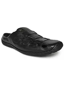 Buckaroo LENEN FullGrain Natural Leather Black Casual Closed Sandal For Mens: Size UK 9