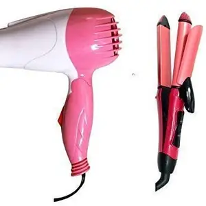 Patly Professional 2-in-1 Hair Straightener & Curler NH-2009 and 1000W Foldable Hairdryer Multicolor (Combo of 2)