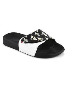Shoe Mate Sliders Mens Black Stylish Printed Flip Flop & Slippers