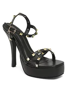 Bruno Manetti Women's Black Slipon Back Strap Cross Strap Heels