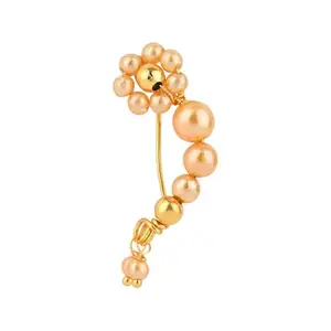 I Jewels Gold Plated Traditional Non Piercing Maharashtrian Pearl Nath For Women (Style 4)