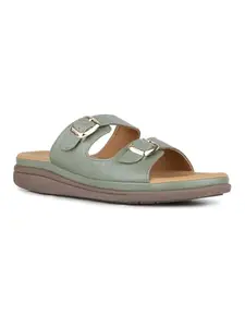 Inc.5 Women Green Ethnic Solid Open Toe Slip-On Flat Sandals