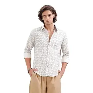 WROGN Men's 100% Cotton Shirt | Textured | All-Over Print | Slim Fit