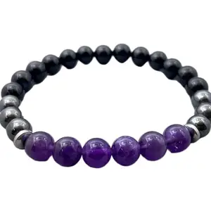 LKBEADS Amethyst Onyx & Hematite Bracelet - Beaded Energy Bracelet for Healing And Balance, Unique Gemstone Jewelry Gift|8mm Round|Smooth|Multicolor|SRC_LI_000501
