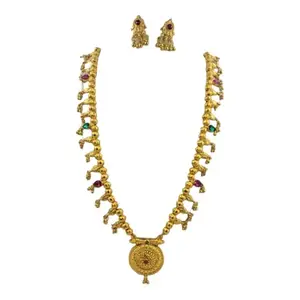 Swaroop Designer Maharashtrian Marathi Traditional Kolhapuri Saj Long Gold Plated Long Necklace For Bridal Wedding Wear