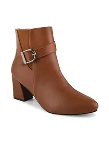 Shuz Touch Women Tan Solid Mid-Top Heeled Boots