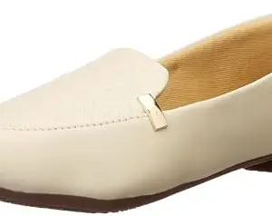 Shoetopia Women's Cream Quilted Loafers – Stylish Comfortable || Flat Slip-On Casual Shoes with Gold Accent Lightweight EU38