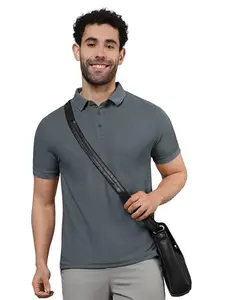 Beyoung Imported Poly Regular Fit Solid Polo Tshirt for Men - Dark Grey | Collar Tshirt | Half Sleeves | Solid Casual T-Shirt