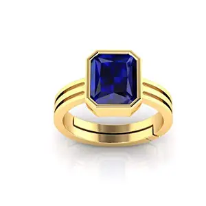 JAGDAMBA GEMS 20.00 Ratti Certified Original Blue Sapphire Gold Plated Ring Panchdhatu Adjustable Neelam Ring for Men & Women by Lab Certified