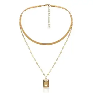 Bling Queen Women's Multi Layered Necklace With Coin And Crystal Pendant, Trendy Pearl Coin Pendant Necklace For Girls, Dainty Necklace For Women, Layered Chain, Stylish Necklaces For Women(Two Layered)