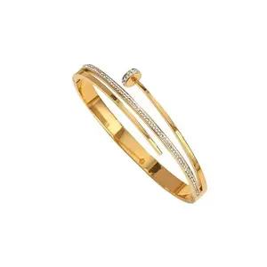 Olive you Nail Diamond Studded Bracelet | 18K Gold Plated Bracelet stainless steel anti tarnish for girls women, best for gifting