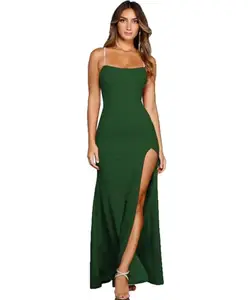 Clafoutis Women Bodycon Tube Maxi Dress (Large, Dark Green)