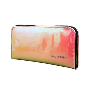 Bag Pepper Holographic Solid Wallet for Women Girl's Purse Handbag Clutch Bags (Pink)