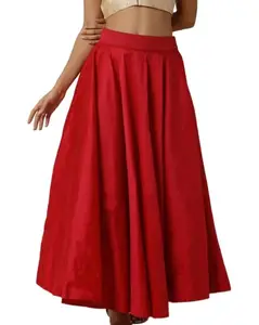 Womens Skirt Taffeta Plain Skirt Red Free Size