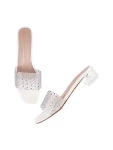 TRYME Stone Studded Glittery & Shimmery Block Heels Attractive Comfortable Transparent Fashionable Party Kitten Heel for Womens & Girls