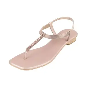 Mochi Women Rose Gold Synthetic Flat Beaded Fashion Sandal UK/8 EU/41 (35-319)