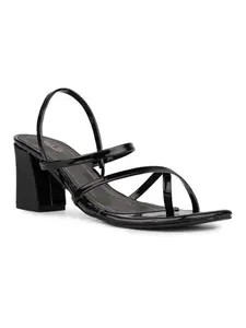 Inc.5 Womens Black Party Wear Striped Square Toe Block Heel Sandals