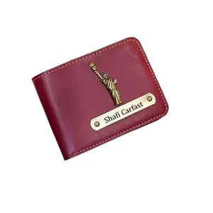 The Unique Gift Studio Men's Leather Personalised Name with Logo Wallet - Color Red