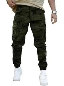 Lymio Men Cargo || Army Design Cargo || Cotton Drawstring Pant Six Pocket (Also Available in Plus Sizes) (Army)