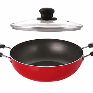 NIRLON Nonstick Coated Aluminium Deep Kadhai Big Size, 24 cm with Glass Lid for Easy Cooking price in India.