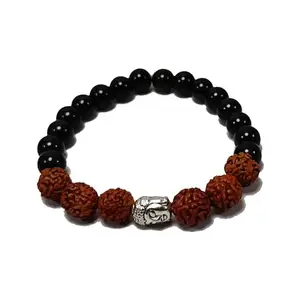 Rudraksha Bracelet, Black Obsidian Bracelet with Buddha Crystal Stone Essential Bracelet Diamond cut Shape for Reiki Healing and Crystal