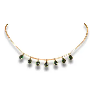 Western Style 1Gram Micro Gold Plated Traditional Elegant Ad Drop Stone Choker Necklace For (Women &Girls) (GREEN)