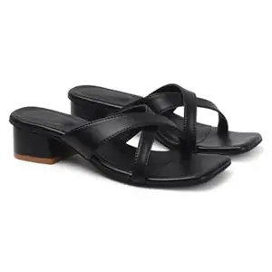 AUSTINE Women Stylish High Heels Sandals | Comfortable Block Heel Slip-On | Fashion Footwear for Women & Girls Black