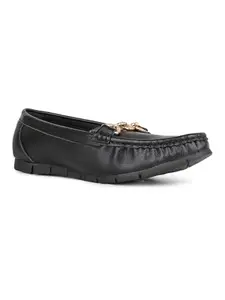 Inc.5 Women Black Casual Solid Round Toe Loafer Shoes