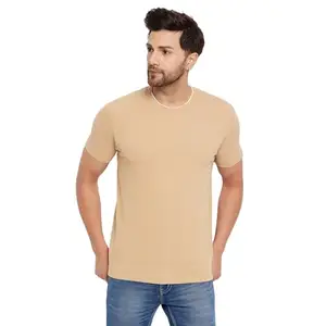 WILD WEST Mens Popcorn Textured Beige Half Sleeve Tshirt for Men