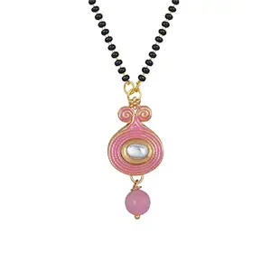 JFL - Jewellery for Less Latest Gold Plated Baby Pink Bead Kundan Meenakari Pendant Mangalsutra for Women.,Valentine
