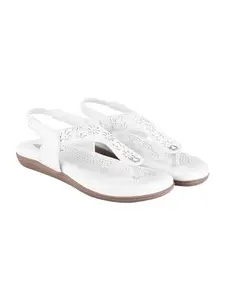 Shoetopia Slingback White Flat Sandals For Women & Girls /UK7