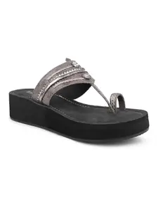 Inc.5 Women Pewter Braided Ethnic One Toe Comfort Heels