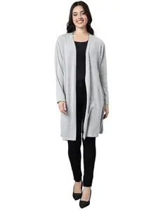 SHOWOFF Women's Long Sleeves Solid Straight Grey Longline Shrug-926_Grey_M