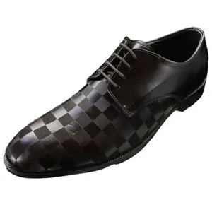 RED Arrow | Checked Round-Toe Lace-Up Black Formal Shoes - UK 8