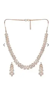 FANCY KF Part Wear/Wedding necklace set | Diamond Rose Gold Plated Designer | Jewellery Set Necklace Chain & Earring Sets for Girls/Woman Accesorries