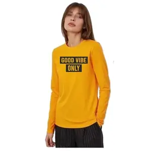 Cotton Blend Round Neck Fullsleeve Printed T Shirt for Women, Pack of 1_Women_Fullsleeve_Yellow-004_M