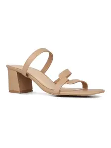 Inc.5 Womens Beige Solid Square Toe Party Wear Block Heels Sandals