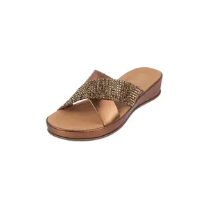 Metro Women Antique Gold Wedge Heel Cross Strap Comfort Slip-on Sandal UK/3 EU/36 (44-157)