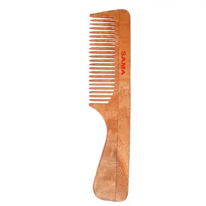 SAMA Wooden Fine-Tooth Detangling Comb with Handle for Daily Hair Care, Fine and Round Teeth, Natural Volume and Anti-Dandruff