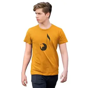 JD TRENDS Music Notes-Yellow - Men's - Printed T-Shirt - Comfortable Round Neck Cotton
