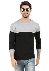 THE ARCHER Men's Round Neck Cotton Full Sleeve Solid T-Shirt (Medium, Black(Grey))