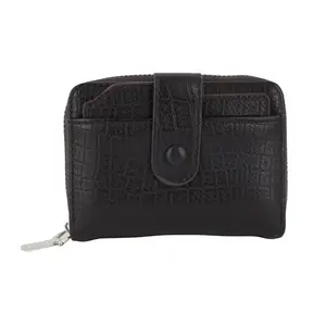 Flingo Leather Credit Card Holder for Men & Women with Multiple Cards Slots & Zipper Closure | Black
